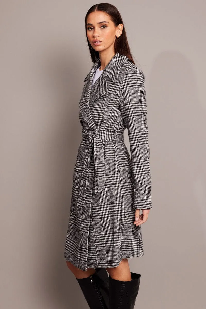Black Check Tie Front Coat Knee Length sold by Ally Fashion product image thumbnail 4