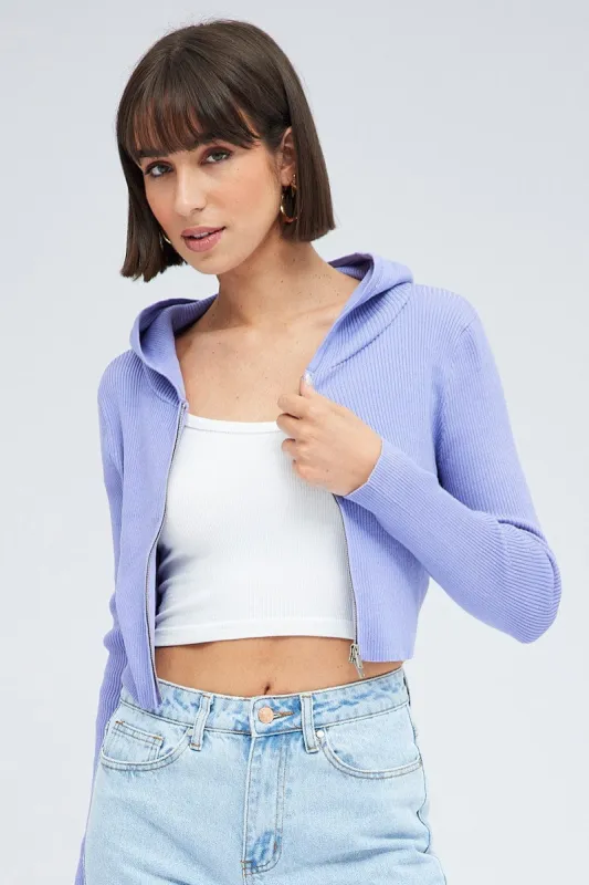 Purple Knit Zip Up Cardigan Hooded sold by Ally Fashion