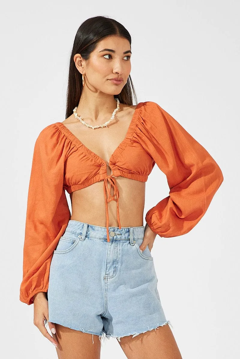 Beige Tie Crop Top Long Sleeve sold by Ally Fashion product image thumbnail 3