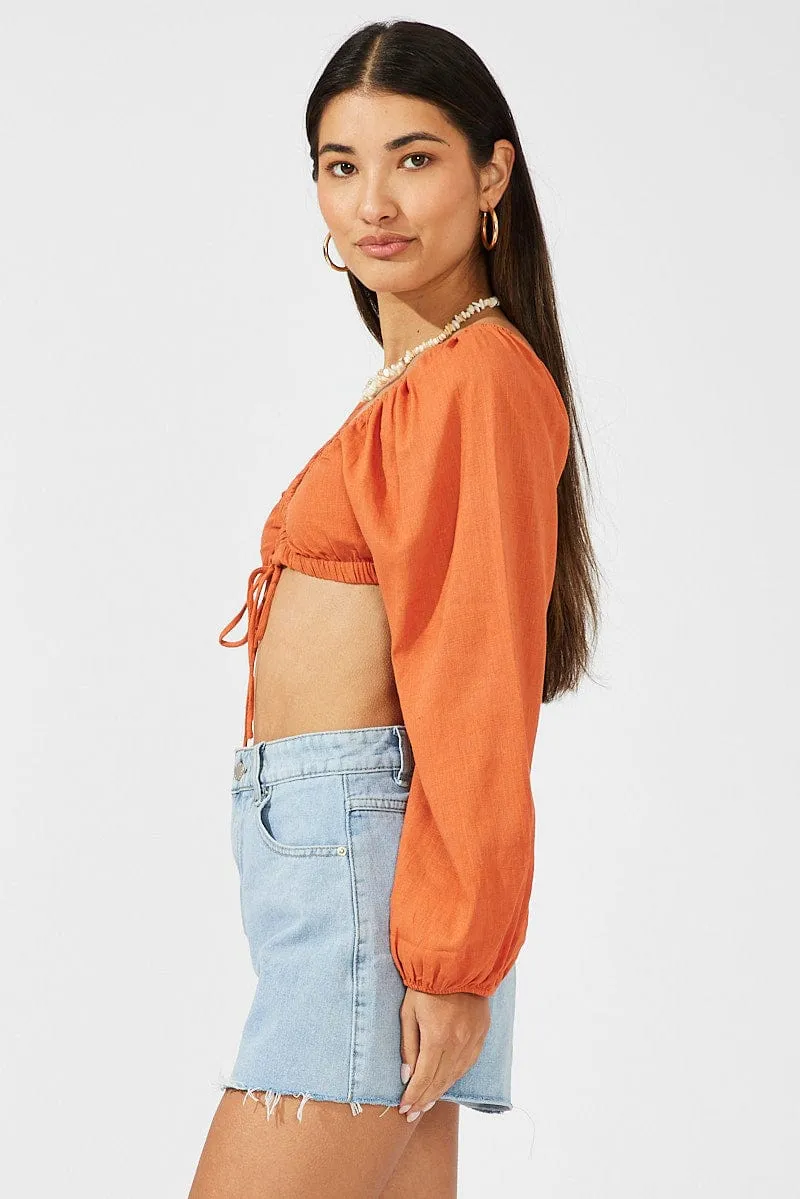 Beige Tie Crop Top Long Sleeve sold by Ally Fashion product image thumbnail 4