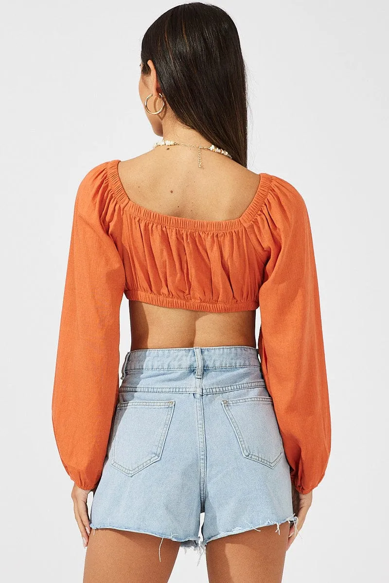 Beige Tie Crop Top Long Sleeve sold by Ally Fashion product image thumbnail 5