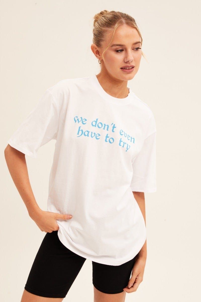 White Graphic T Shirt Short Sleeve Crew Neck sold by Ally Fashion