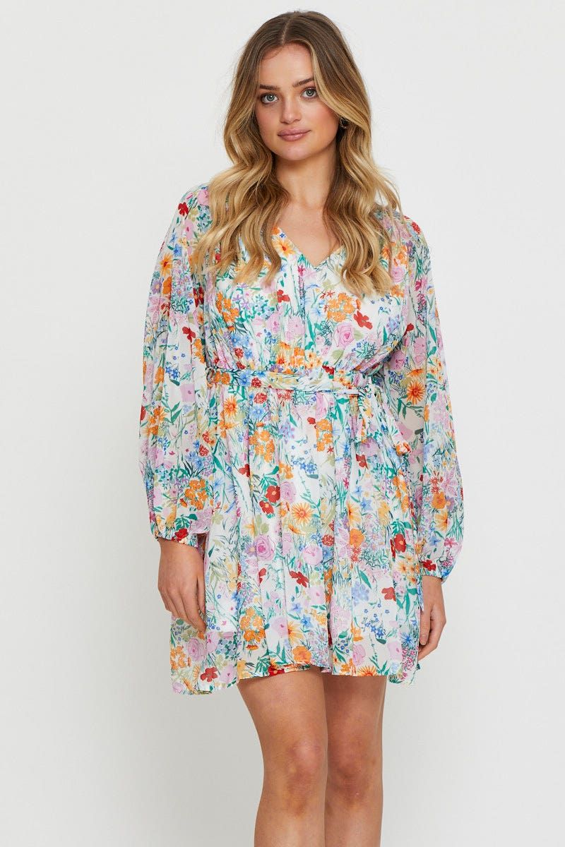 Print Mini Dress Long Sleeve sold by Ally Fashion