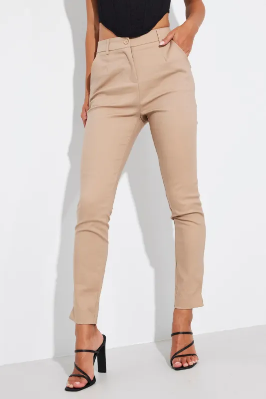 Brown Slim Pants Mid Rise Workwear sold by Ally Fashion