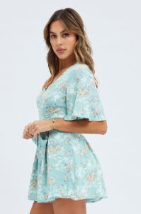 Floral Print Wing Sleeve Floral Playsuit sold by Ally Fashion
