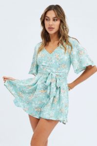 Floral Print Wing Sleeve Floral Playsuit sold by Ally Fashion