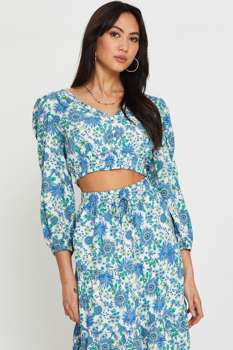 Print Crop Top Long Sleeve Crop sold by Ally Fashion