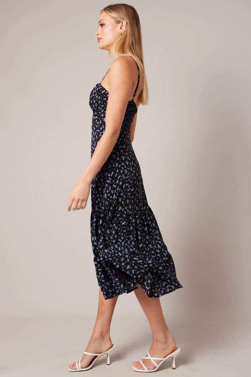Black Floral Midi Dress Strappy sold by Ally Fashion product image thumbnail 4