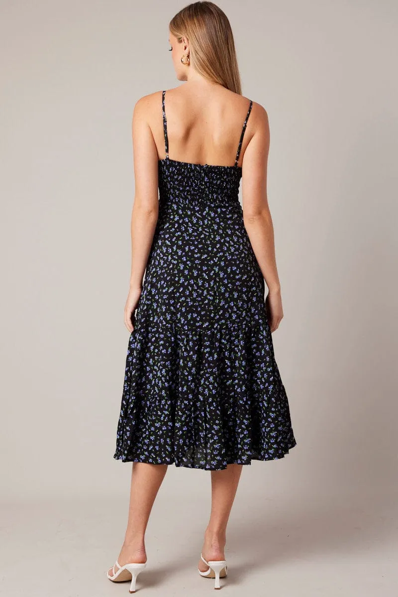 Black Floral Midi Dress Strappy sold by Ally Fashion product image thumbnail 5
