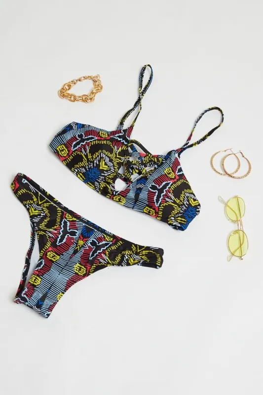 Print Lace Up Detail Bikini sold by Ally Fashion