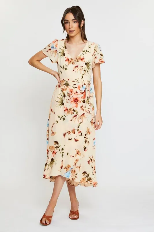 Print Midi Dress Short Sleeve V Neck sold by Ally Fashion