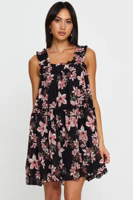 Print Mini Dress Sleeveless Square Neck sold by Ally Fashion