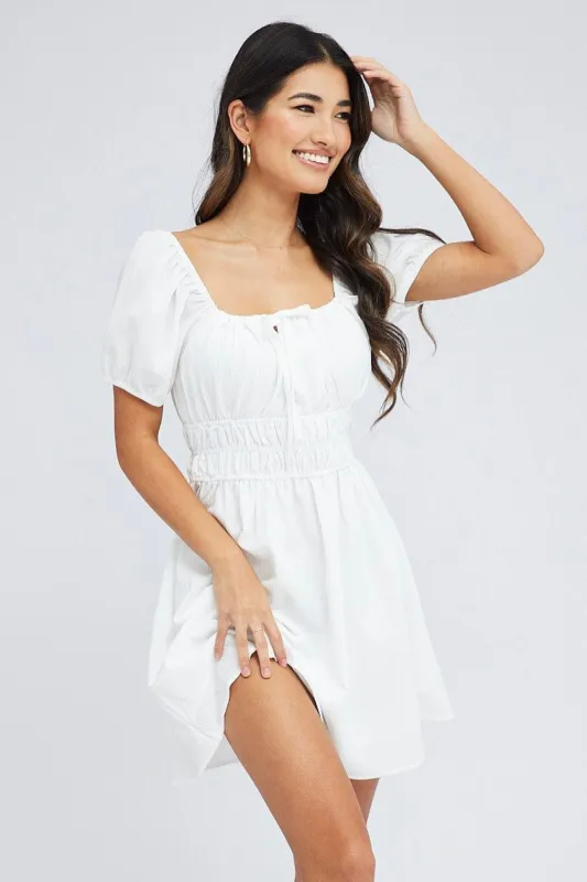 White Fit And Flare Dress Puff Sleeve Mini sold by Ally Fashion