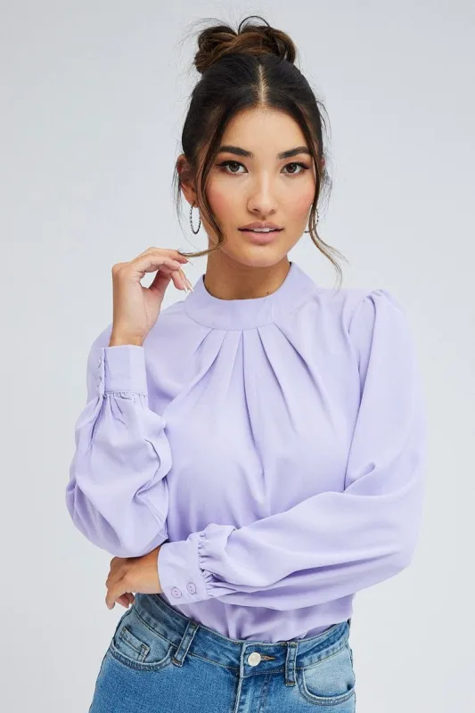 Purple Top Long Sleeve High Neck Back Key Hole Details sold by Ally Fashion