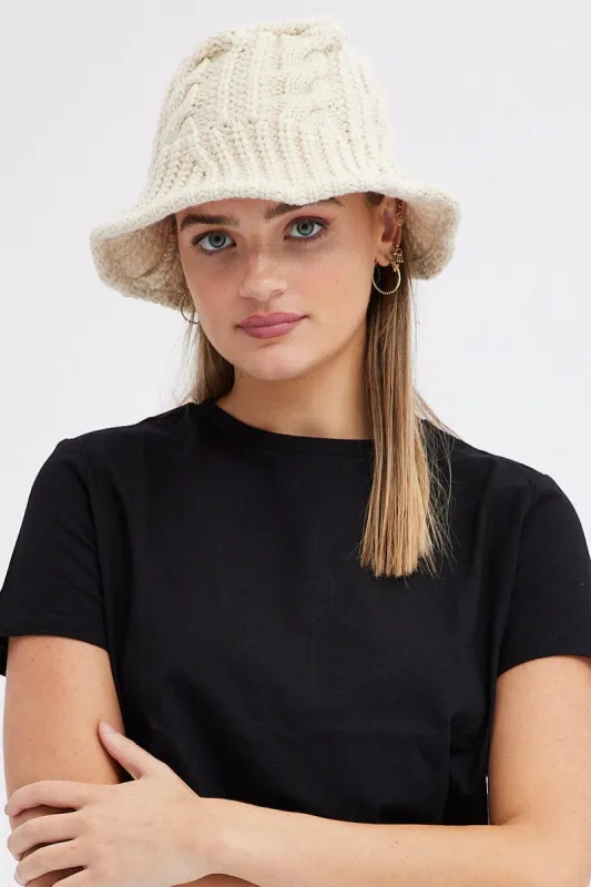White Knitted Bucket Hat sold by Ally Fashion
