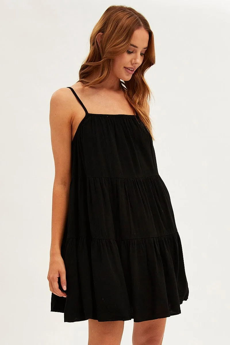 Black Swing Dress Sleeveless Tiered Pocket sold by Ally Fashion product image thumbnail 3