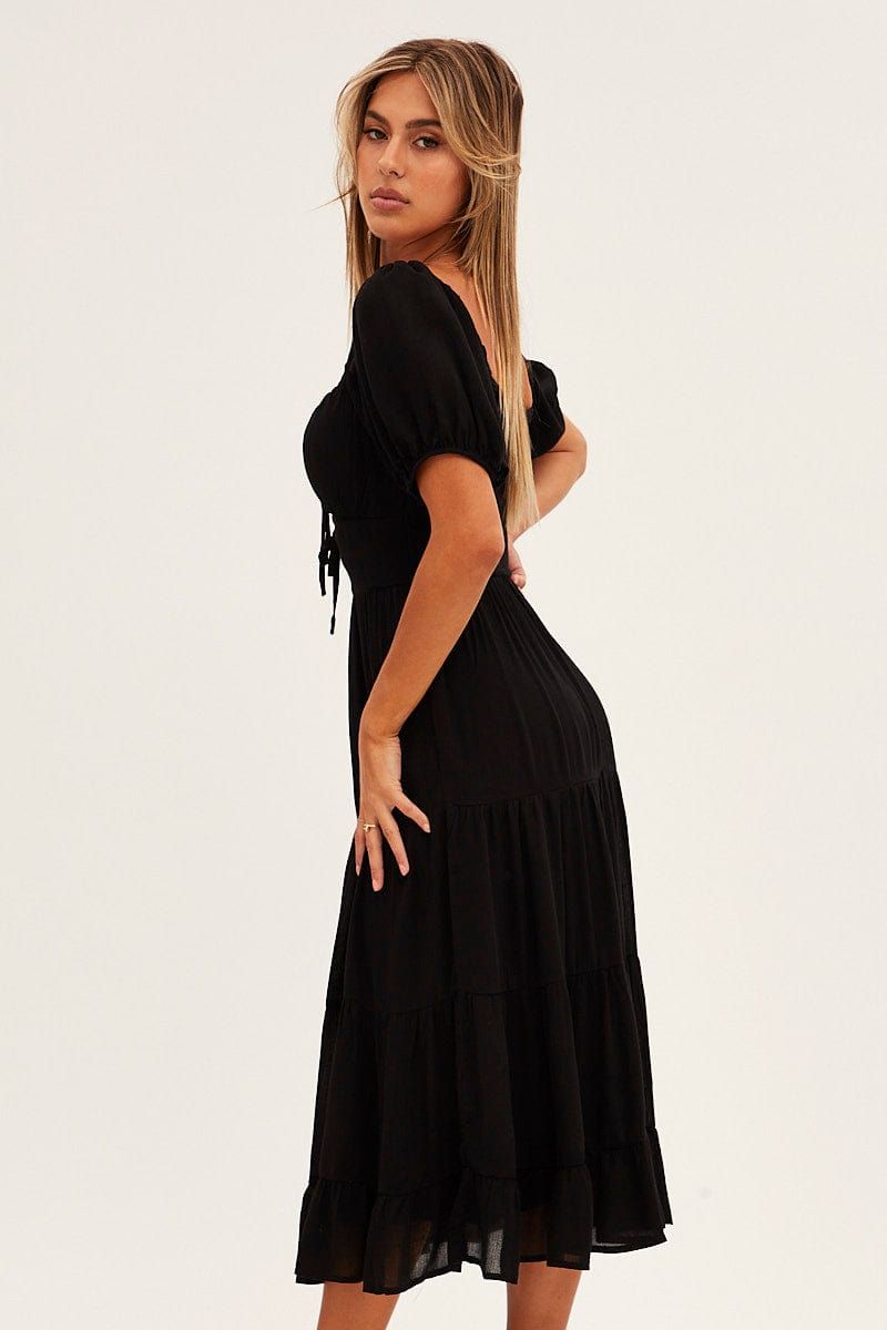 Black Maxi Dress Short Sleeve Tie Front Tiered sold by Ally Fashion product image thumbnail 4