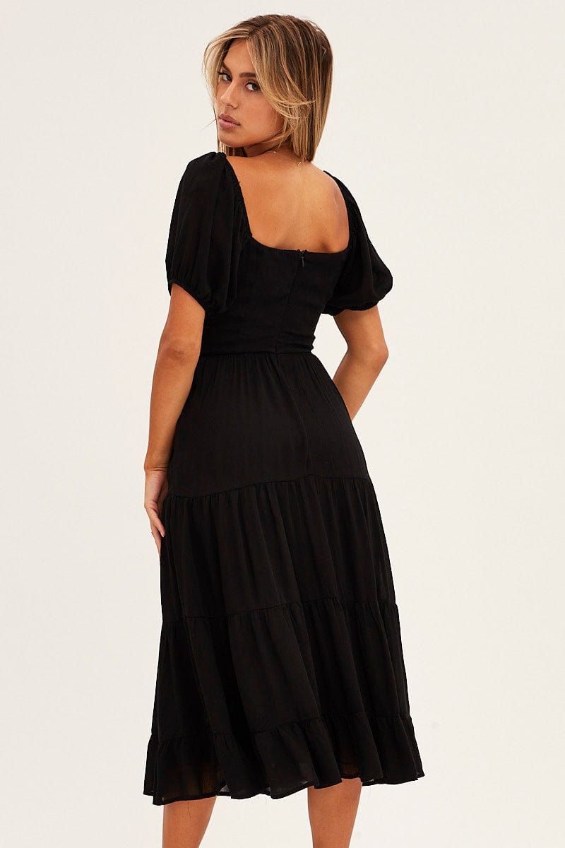 Black Maxi Dress Short Sleeve Tie Front Tiered sold by Ally Fashion product image thumbnail 5
