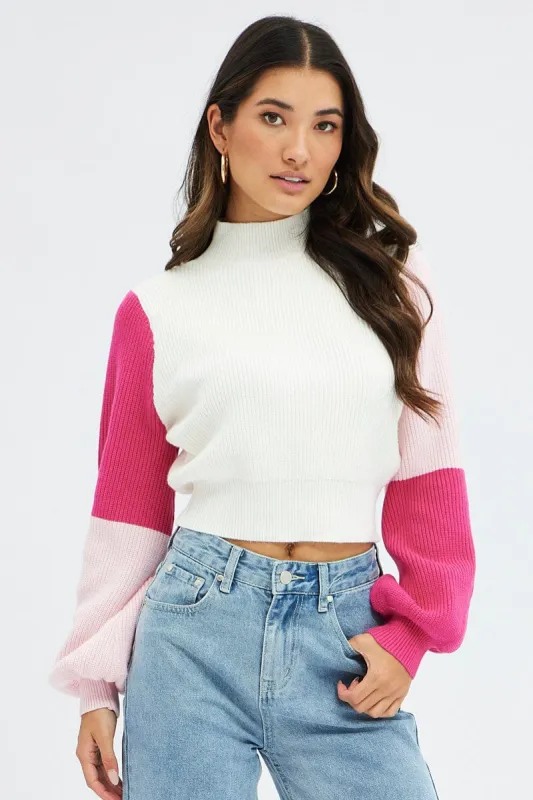 Pink Knit Jumper Colour Block sold by Ally Fashion