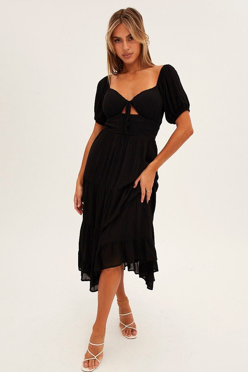 Black Maxi Dress Short Sleeve Tie Front Tiered sold by Ally Fashion product image thumbnail 2