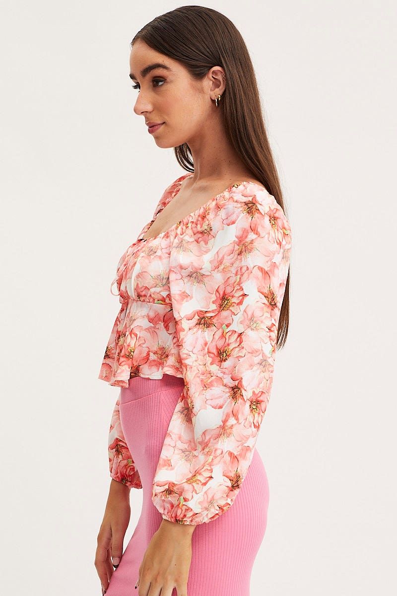 Print Tie Front Top Long Sleeve Crop sold by Ally Fashion product image thumbnail 4