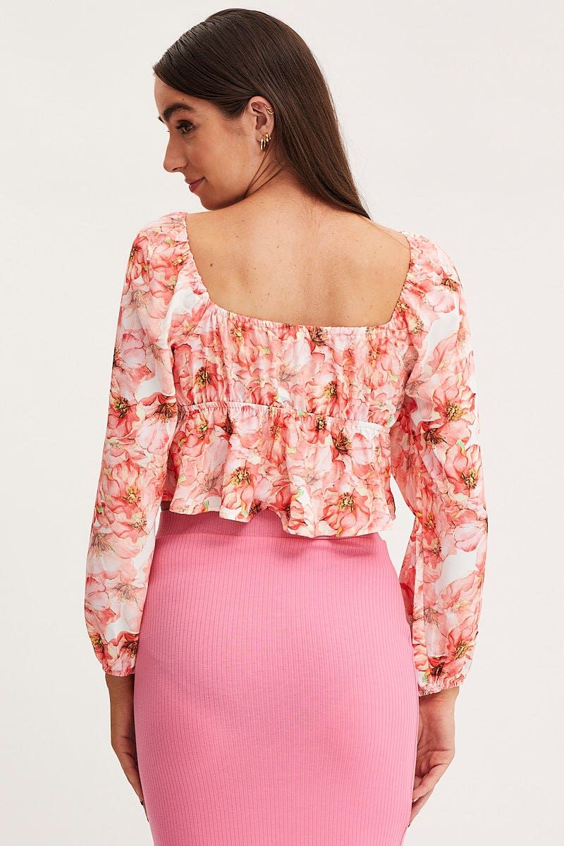 Print Tie Front Top Long Sleeve Crop sold by Ally Fashion product image thumbnail 5