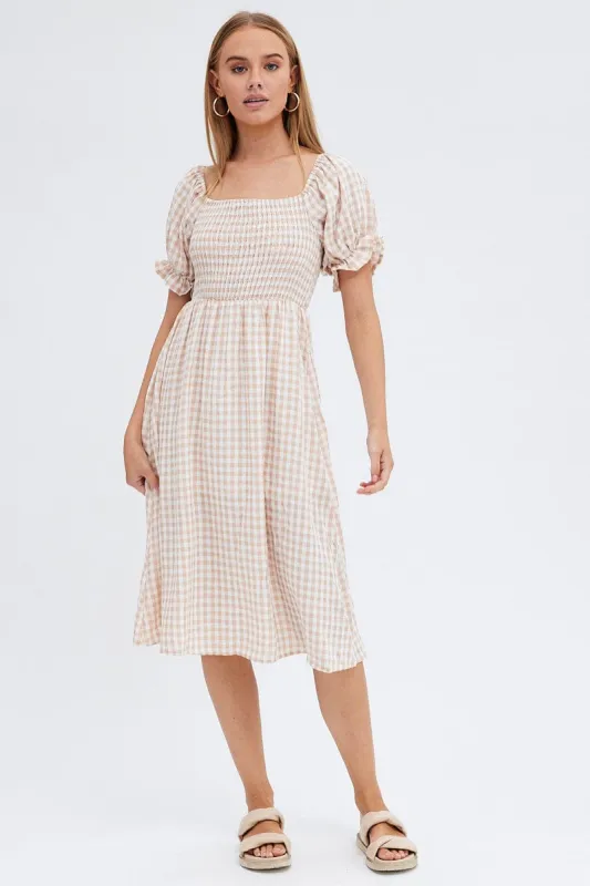 Check Mini Dress Short Sleeve Square Neck sold by Ally Fashion