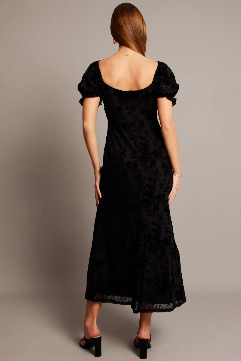 Black Midi Dress Puff Sleeve Burn Out sold by Ally Fashion product image thumbnail 5