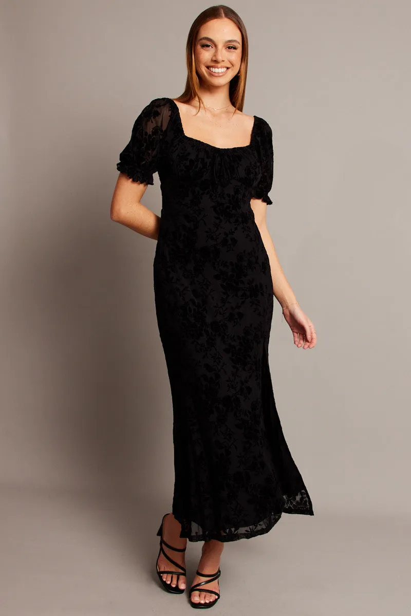 Black Midi Dress Puff Sleeve Burn Out sold by Ally Fashion product image thumbnail 3