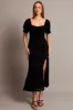Black Midi Dress Puff Sleeve Burn Out sold by Ally Fashion