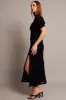 Black Midi Dress Puff Sleeve Burn Out sold by Ally Fashion