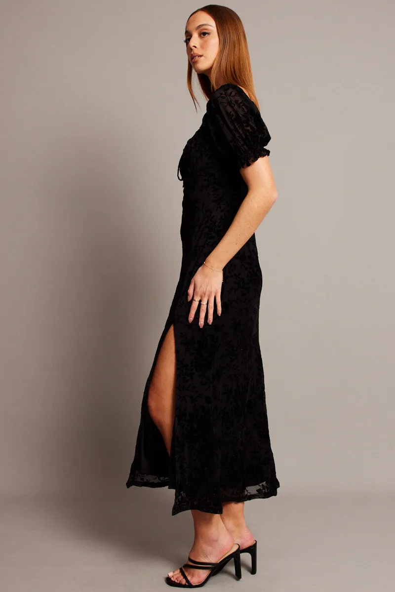 Black Midi Dress Puff Sleeve Burn Out sold by Ally Fashion product image thumbnail 4