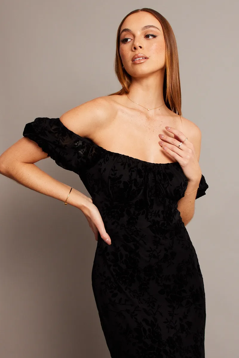 Black Midi Dress Puff Sleeve Burn Out sold by Ally Fashion product image thumbnail 2