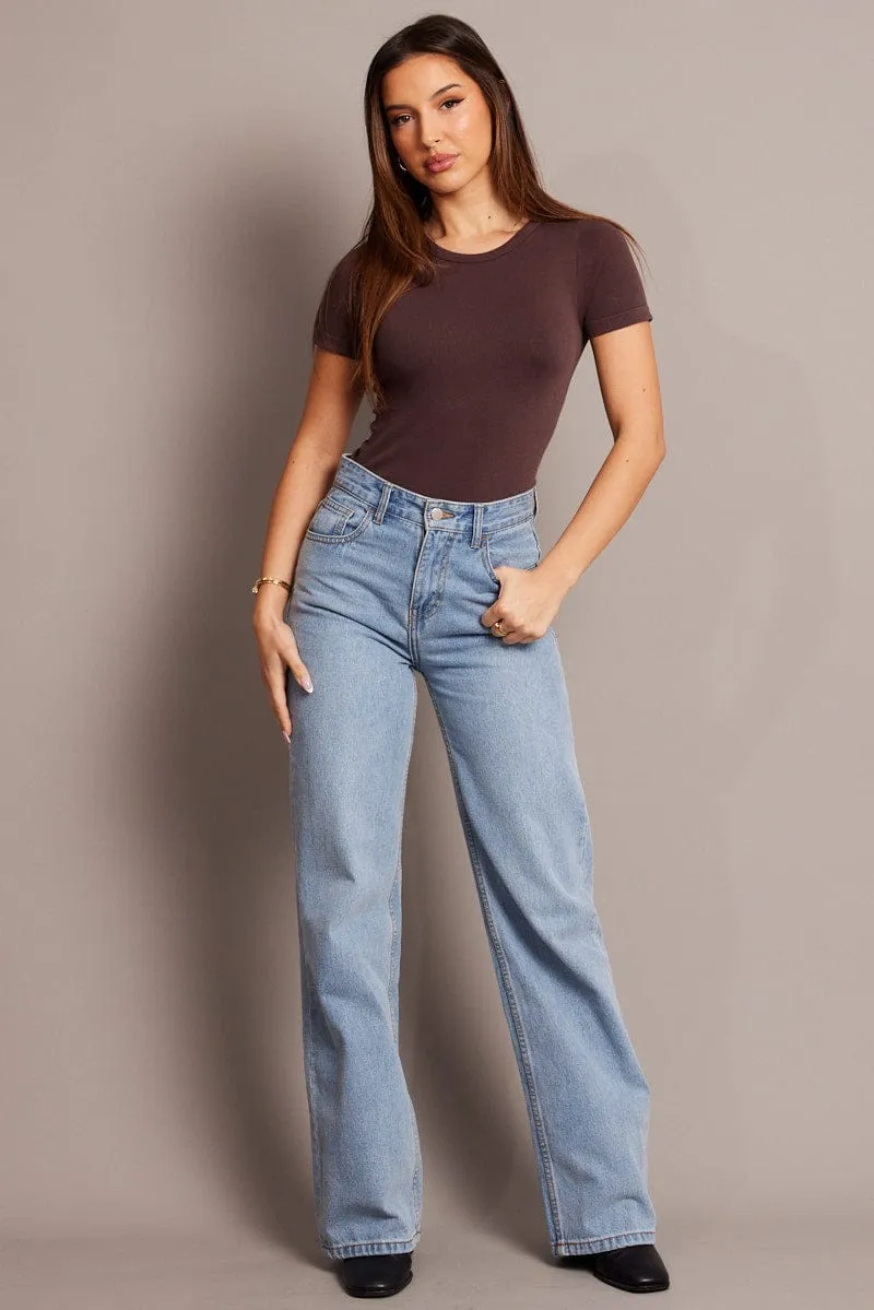 Brown T Shirt Short Sleeve Crew Neck Seamless sold by Ally Fashion product image thumbnail 2