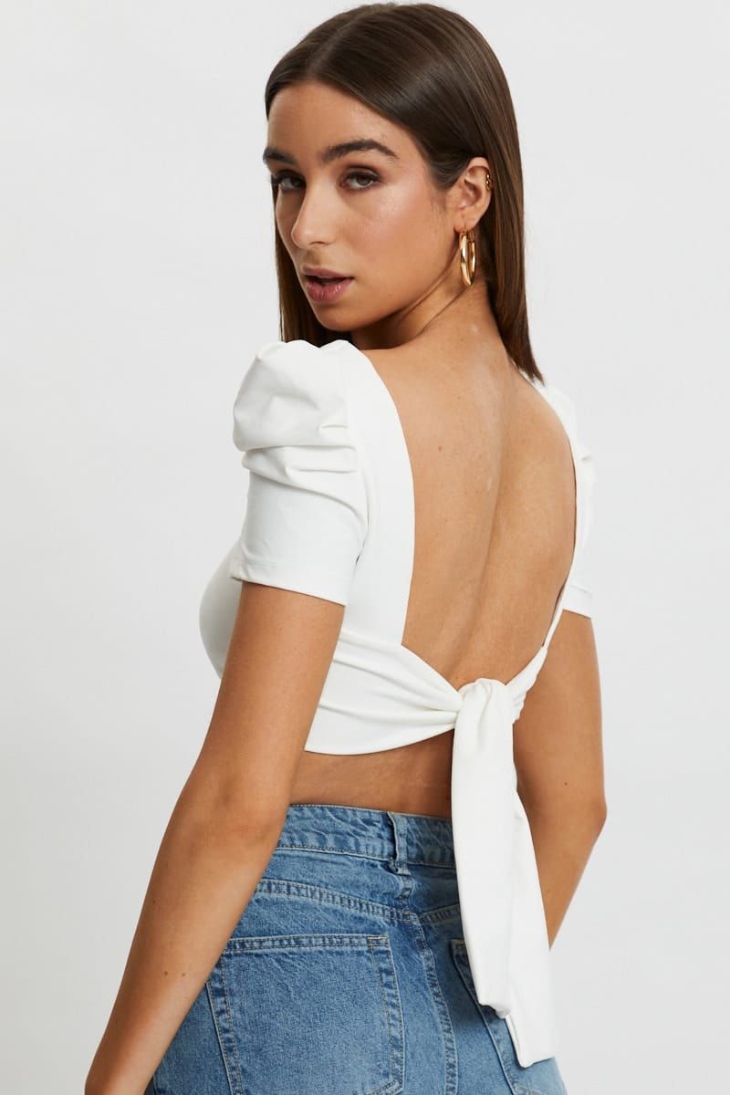 White Puff Sleeve Tie Back Top sold by Ally Fashion product image thumbnail 3