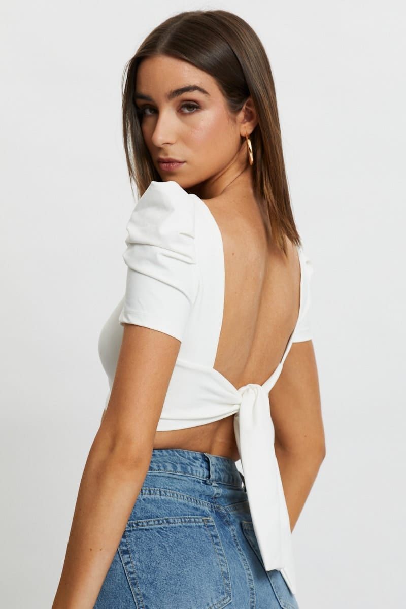 White Puff Sleeve Tie Back Top sold by Ally Fashion product image thumbnail 4