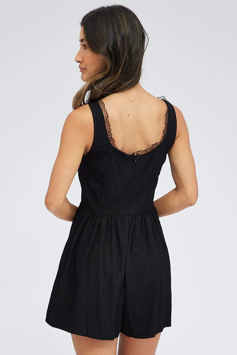 Black Playsuit Sleeveless Scoop Neck Corset Detail Lace sold by Ally Fashion product image thumbnail 5