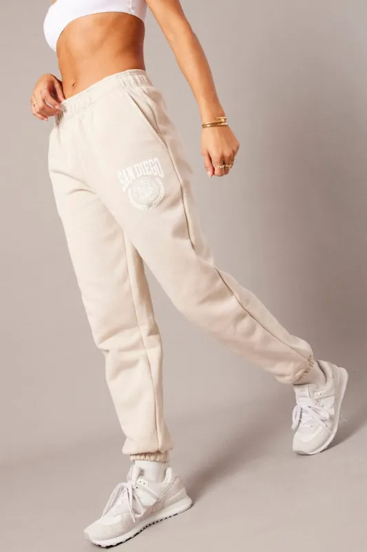 Beige Track Pants High Rise sold by Ally Fashion