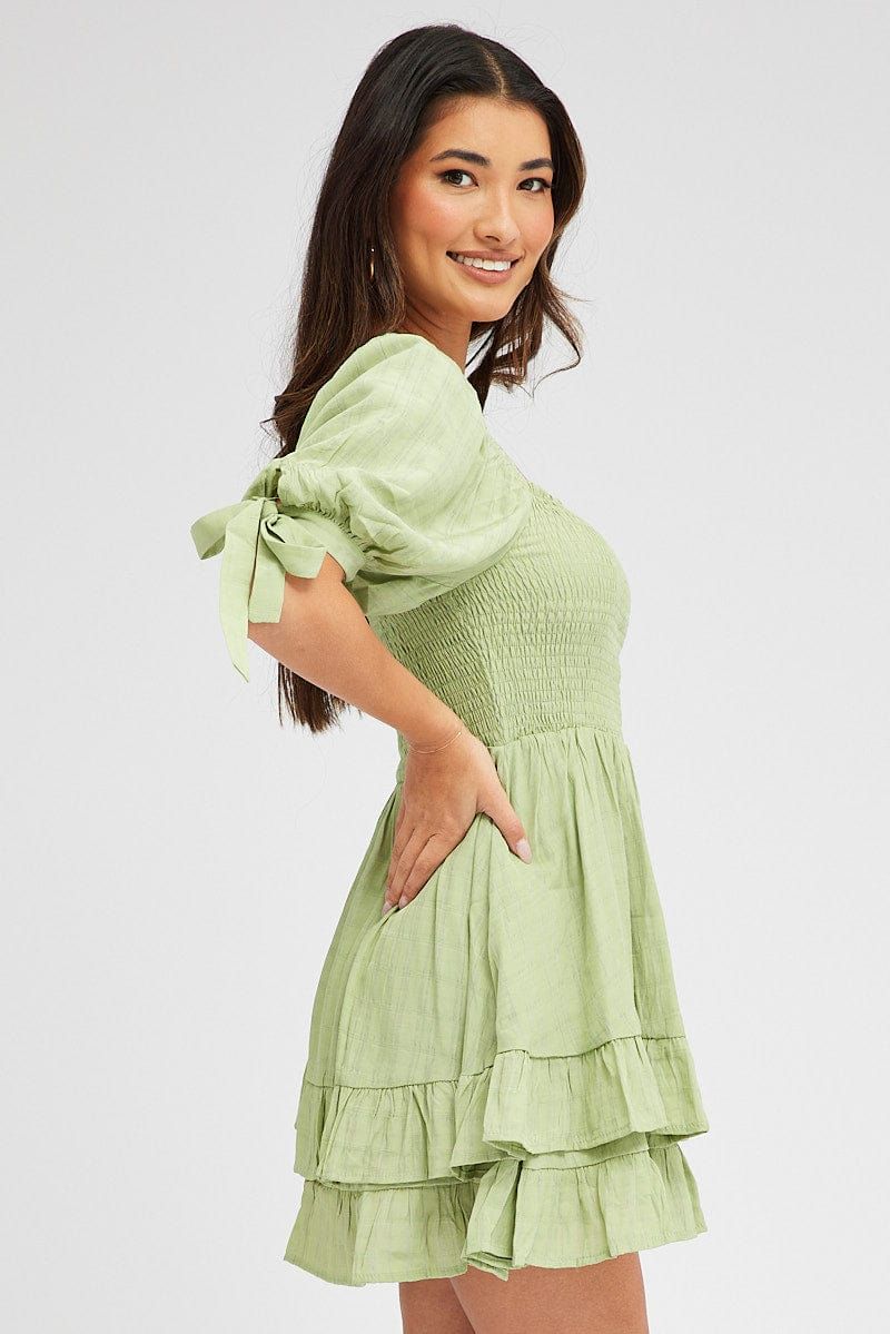Green Fit And Flare Dress Puff Sleeve Mini sold by Ally Fashion product image thumbnail 4