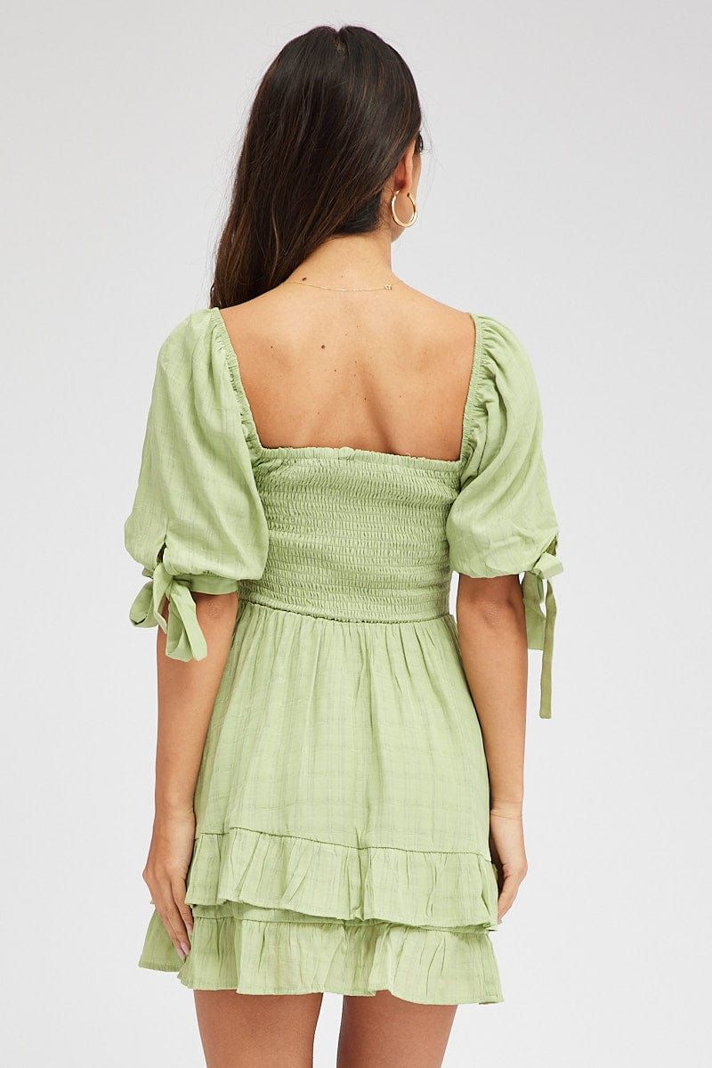 Green Fit And Flare Dress Puff Sleeve Mini sold by Ally Fashion product image thumbnail 5