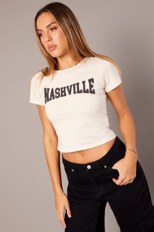 Beige Graphic Tee Short Sleeve sold by Ally Fashion