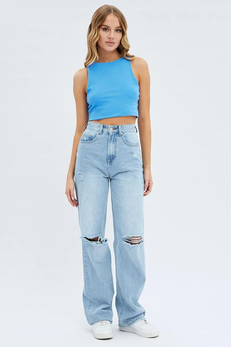 Blue Crop Tank Top Cotton sold by Ally Fashion product image thumbnail 2