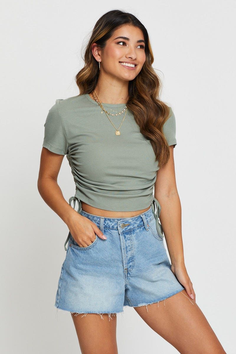 Green Crop T Shirt Short Sleeve sold by Ally Fashion product image thumbnail 3
