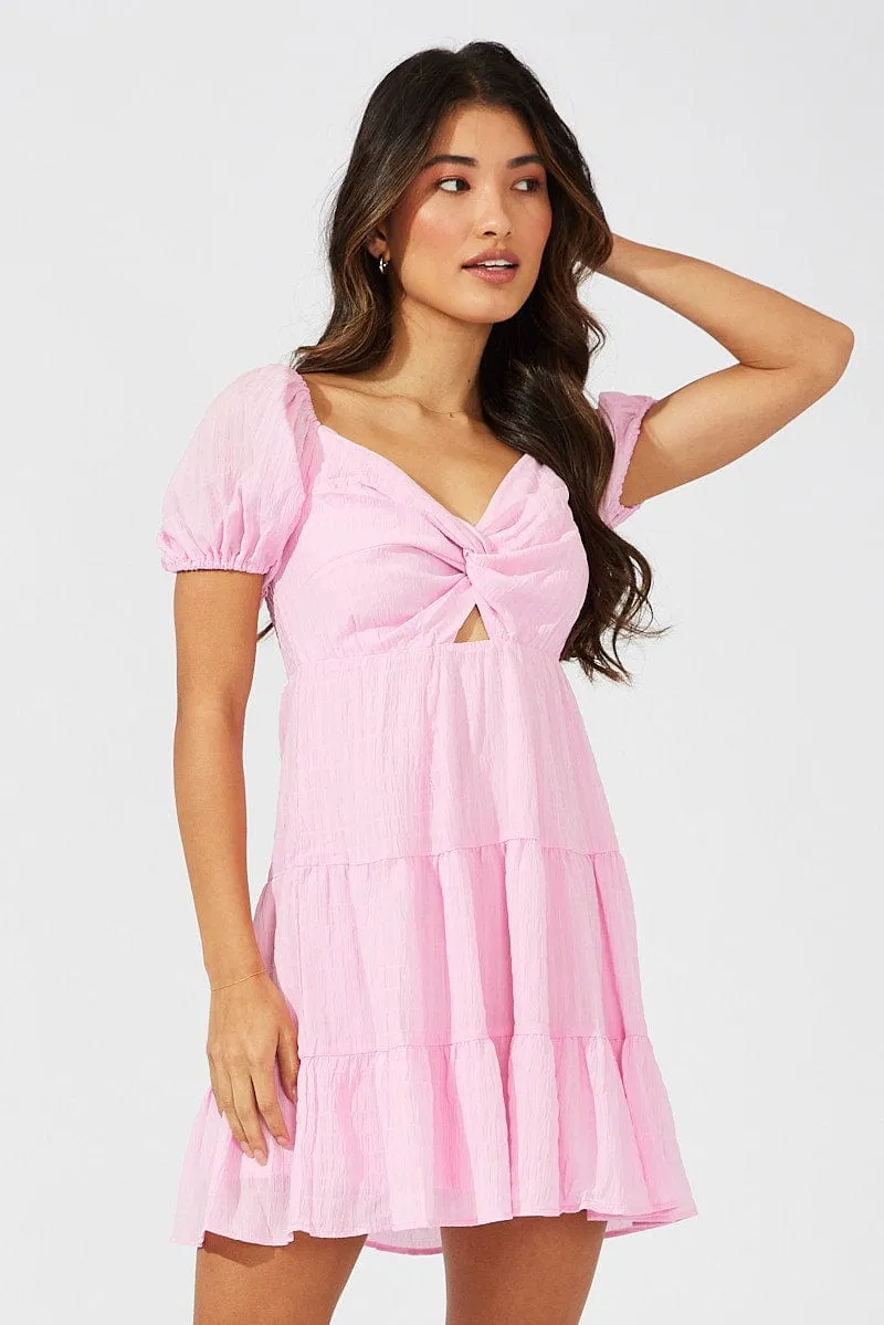 Pink Fit And Flare Dress Puff Sleeve Mini sold by Ally Fashion product image thumbnail 3