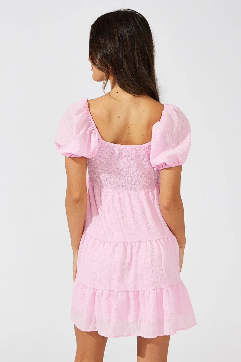 Pink Fit And Flare Dress Puff Sleeve Mini sold by Ally Fashion product image thumbnail 5