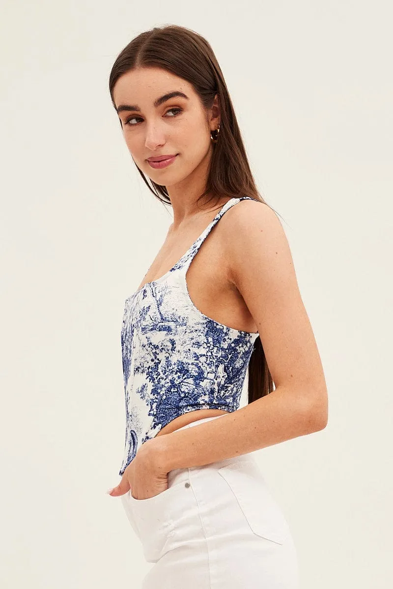 Blue Print Corset Top Sleeveless Square Neck Crop sold by Ally Fashion product image thumbnail 4