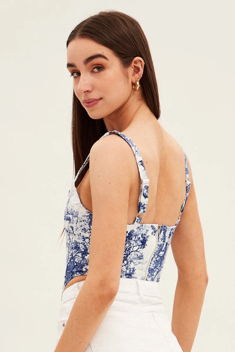 Blue Print Corset Top Sleeveless Square Neck Crop sold by Ally Fashion product image thumbnail 5