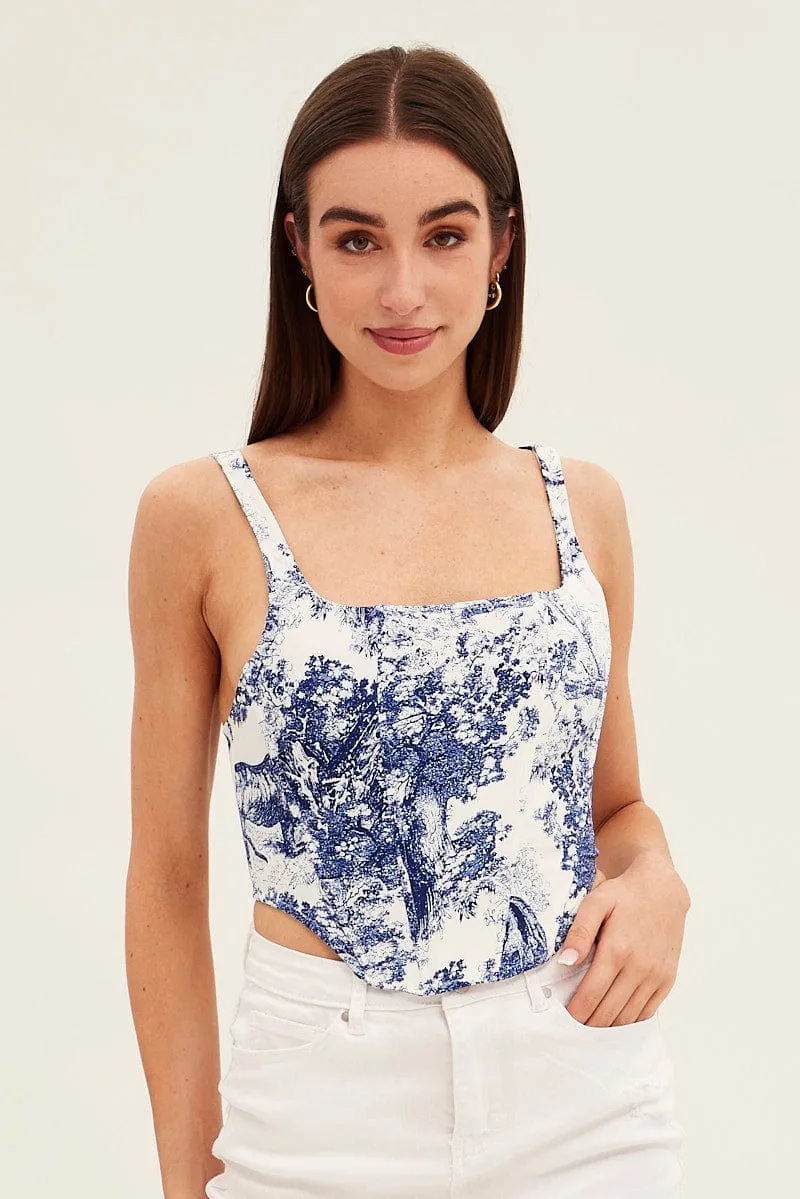 Blue Print Corset Top Sleeveless Square Neck Crop sold by Ally Fashion product image thumbnail 3