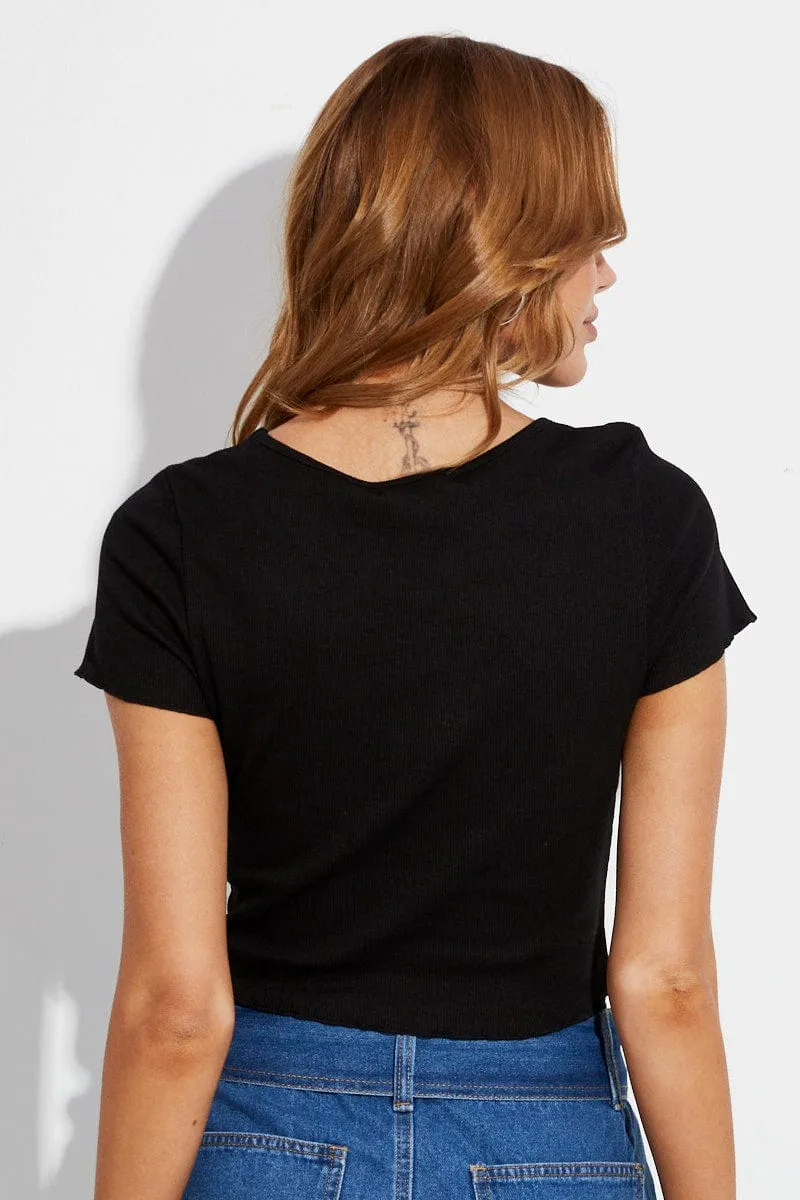 Black T Shirt Short Sleeve Scoop Neck sold by Ally Fashion product image thumbnail 5