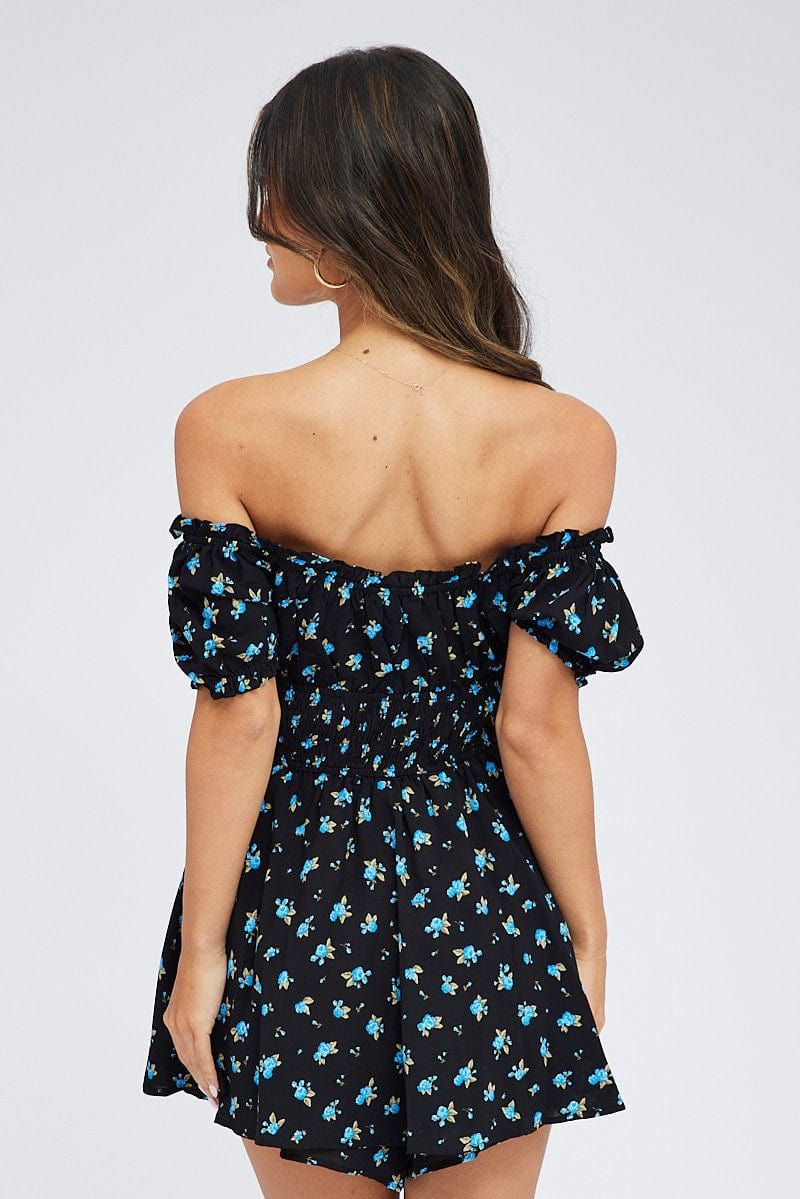 Black Ditsy Ruched Playsuit Short Sleeve sold by Ally Fashion product image thumbnail 5